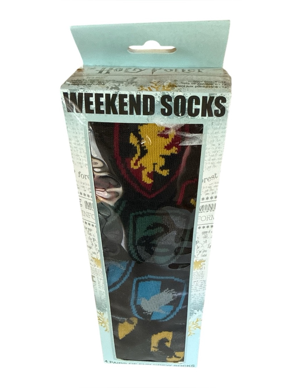 Harry Potter Weekend Crew Socks 4 Pairs W Box Hogwarts Fits Men Size 6-12 New‎